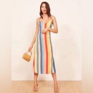 Reformation Jaxon Rainbow Striped Midi Dress used size 2